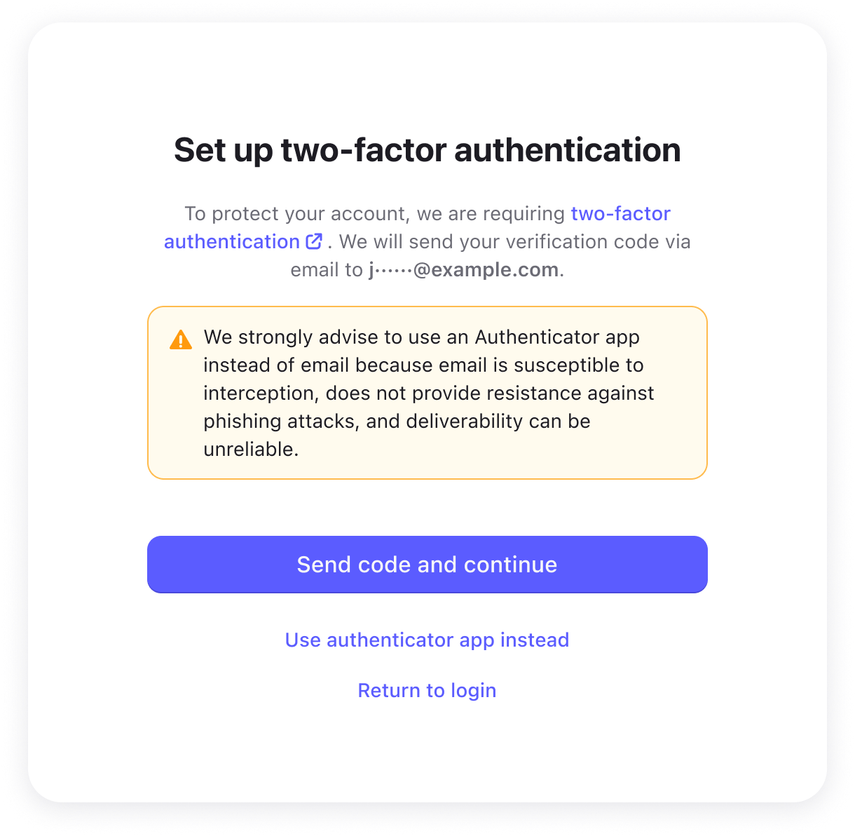 Email OTP setup screen
