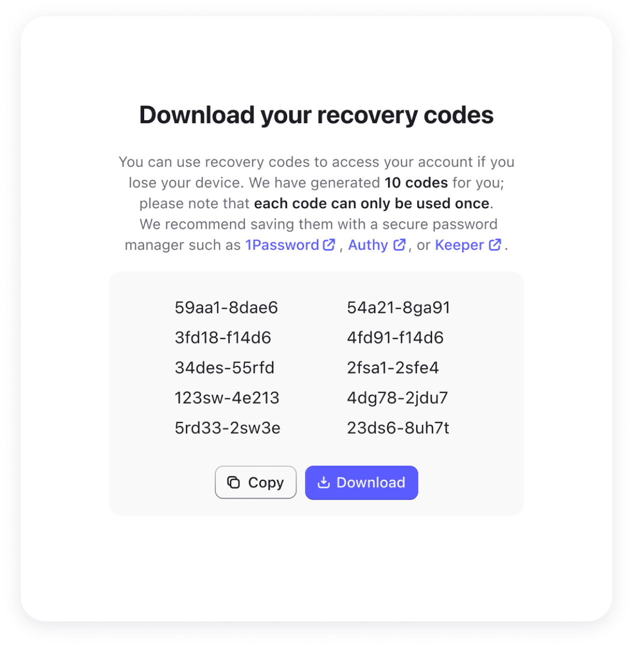 Recovery codes