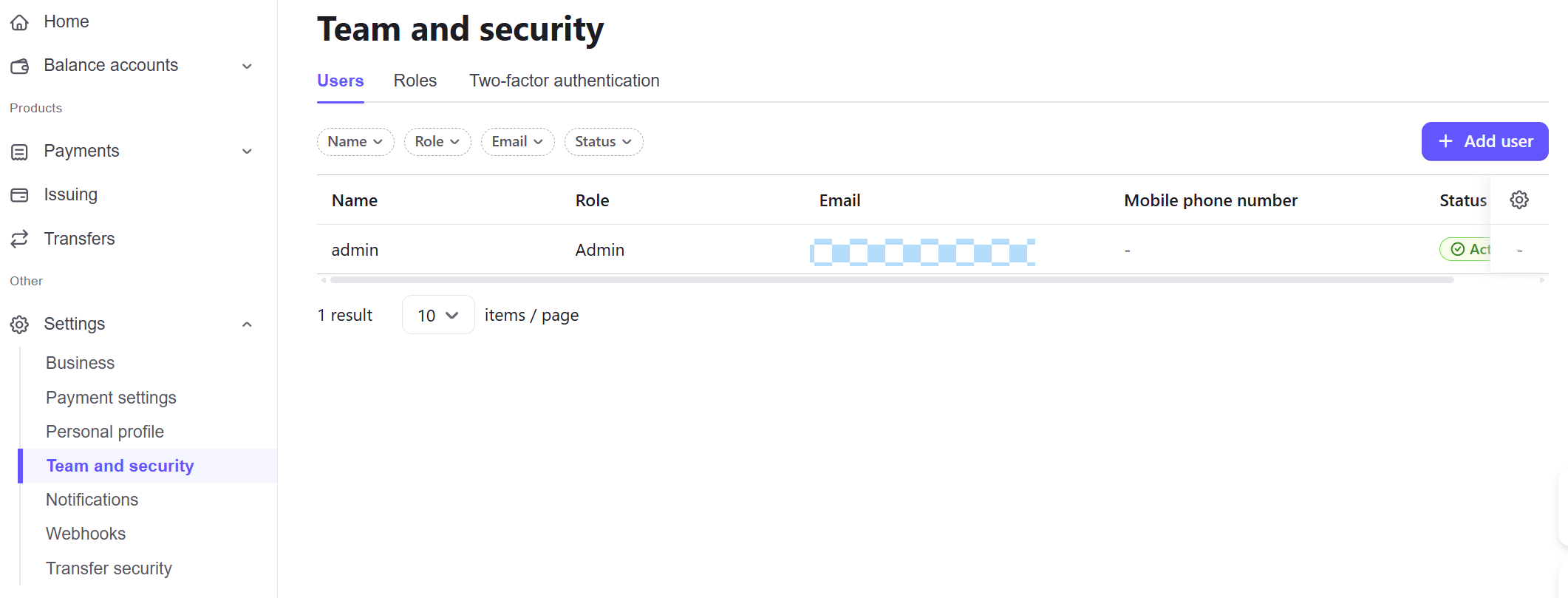 Team and Security Page
