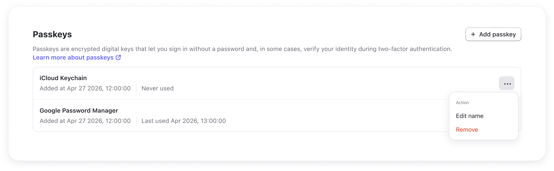 Manage passkeys