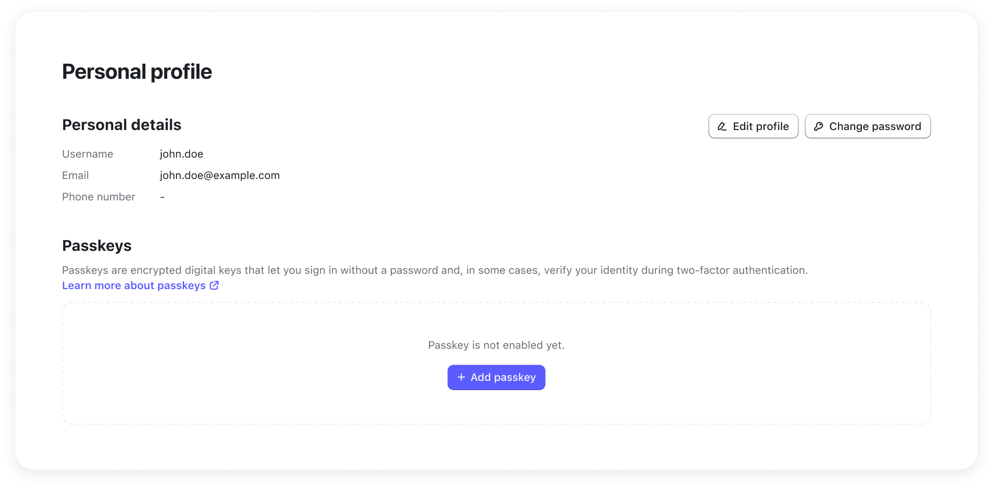 Add passkey from personal profile