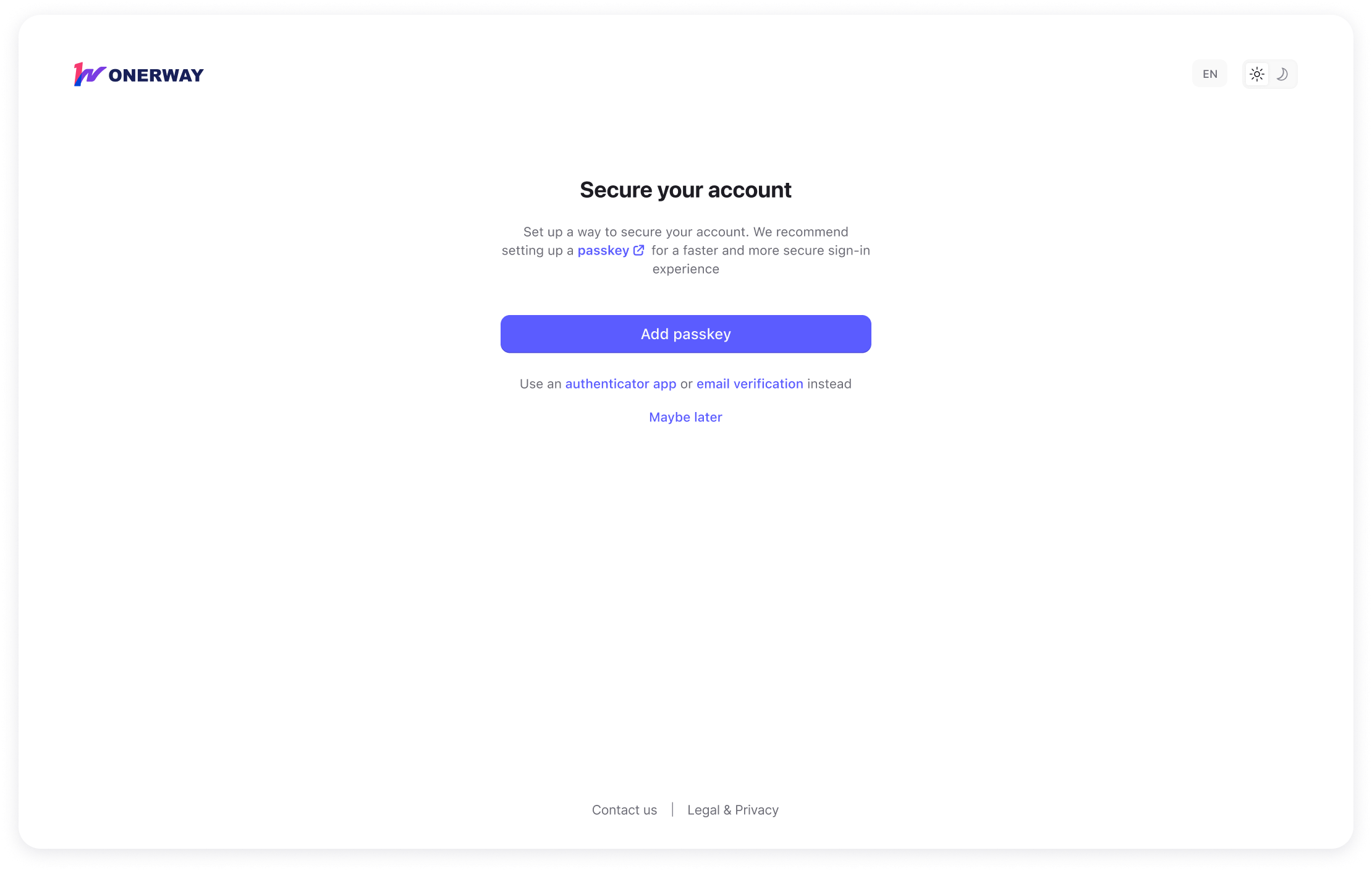 Set up passkey from Secure your account page